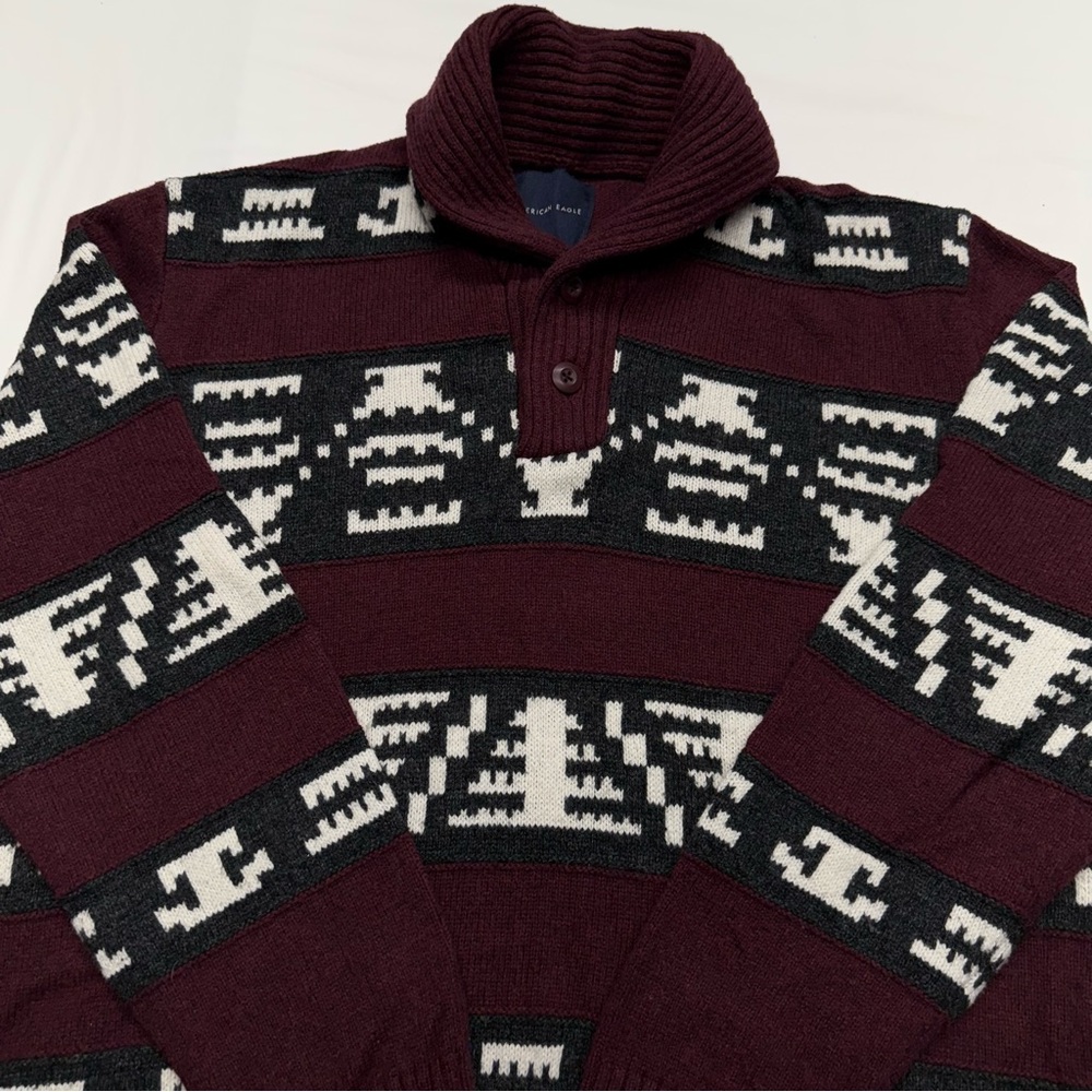 American Eagle Outfitters Women’s Burgundy Mock Turtleneck Button Up  SizeL